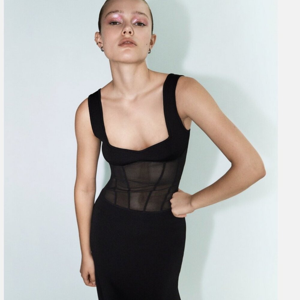 Zara Knit Sheer Middle Midi Dress